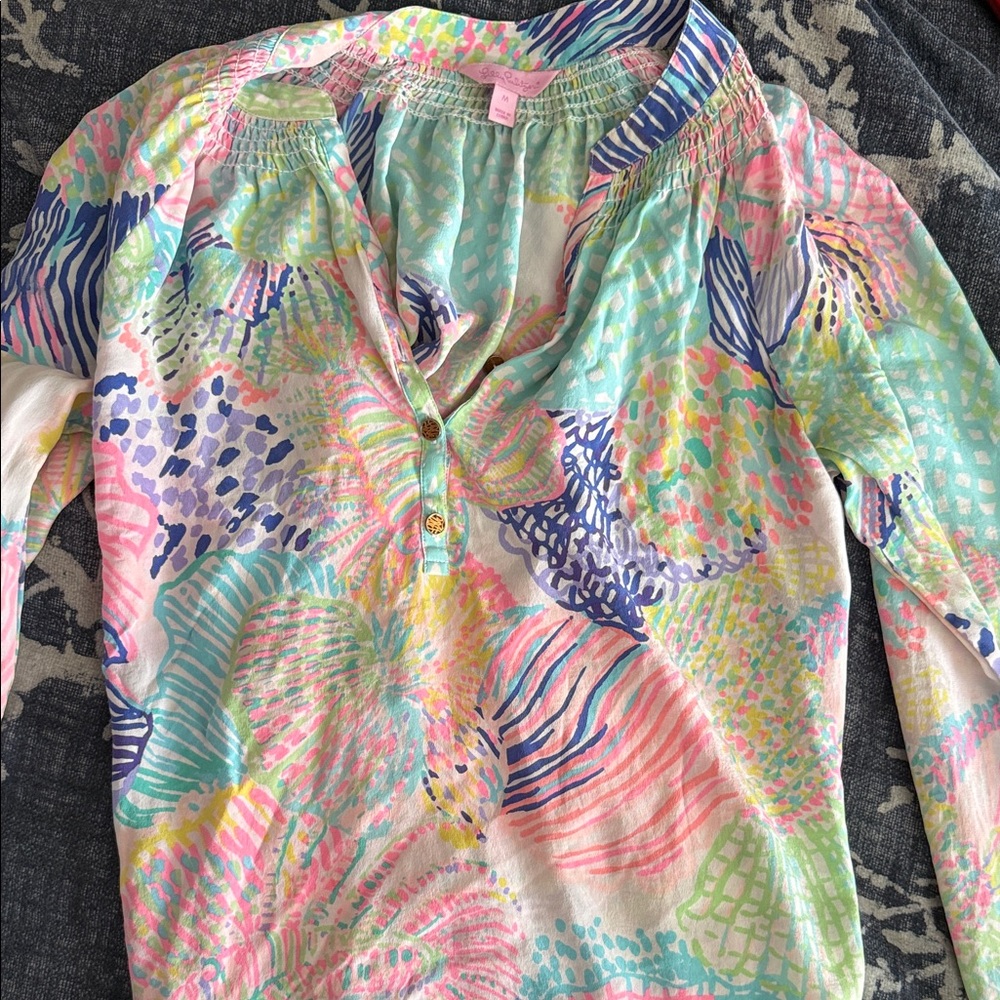 Lilly Pulitzer Multicolor Blouse with Pink and Blue Accents